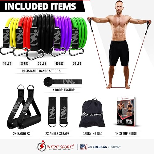 Miniatura 2 de INTENT SPORTS Juego de bandas de resistencia bandas de ejercicio con asas, anclaje de puerta, correas de tobillo para piernas, bolsa de transporte