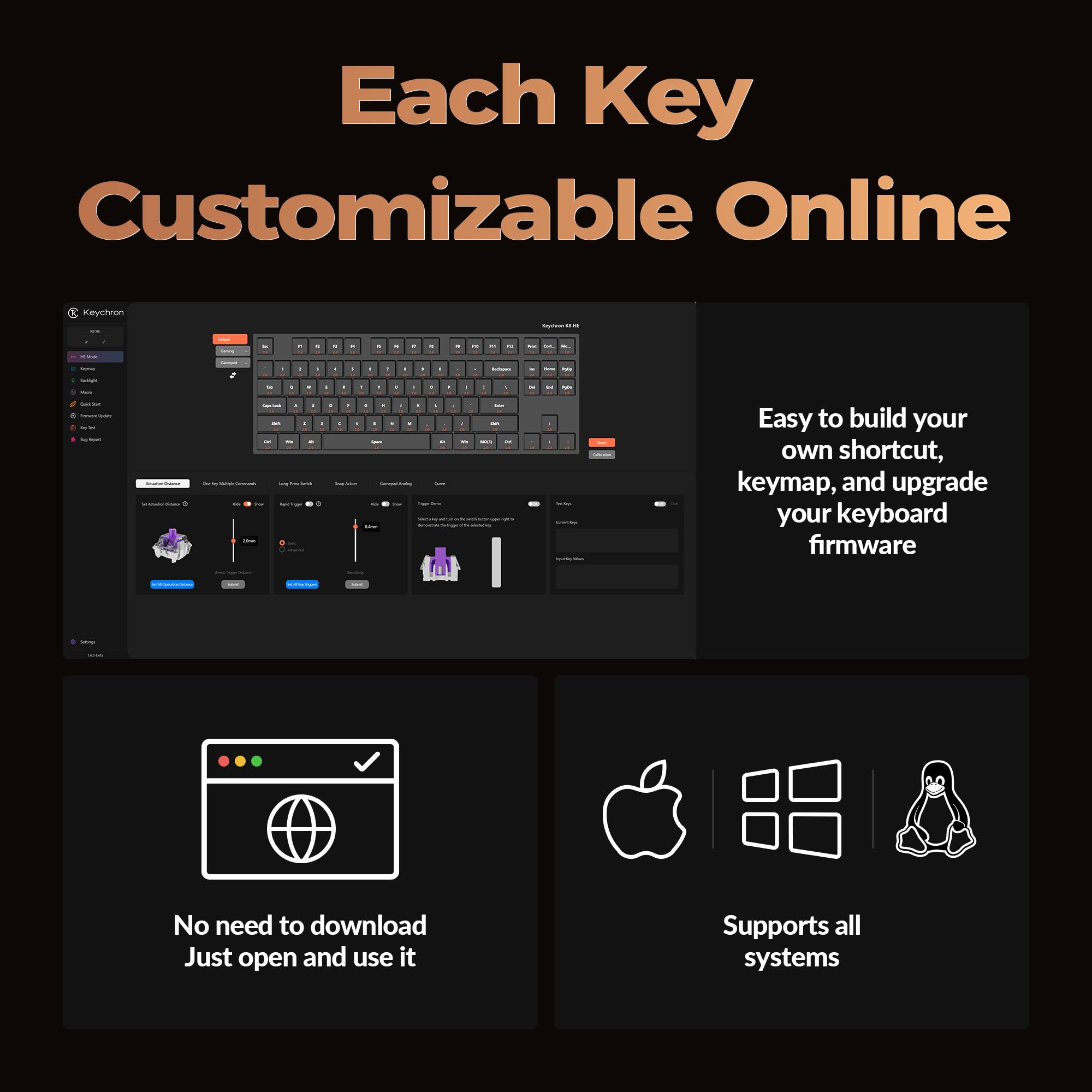 Keychron K8 HE Mechanical Keyboard TKL Wireless Bluetooth 2.4G Wired Triple Mode, Hot Swappable Hall Effect with QMK VIA Aluminum+Wood Frame Rapid Trigger for Mac Windows Linux - Black UK Layout — view 4