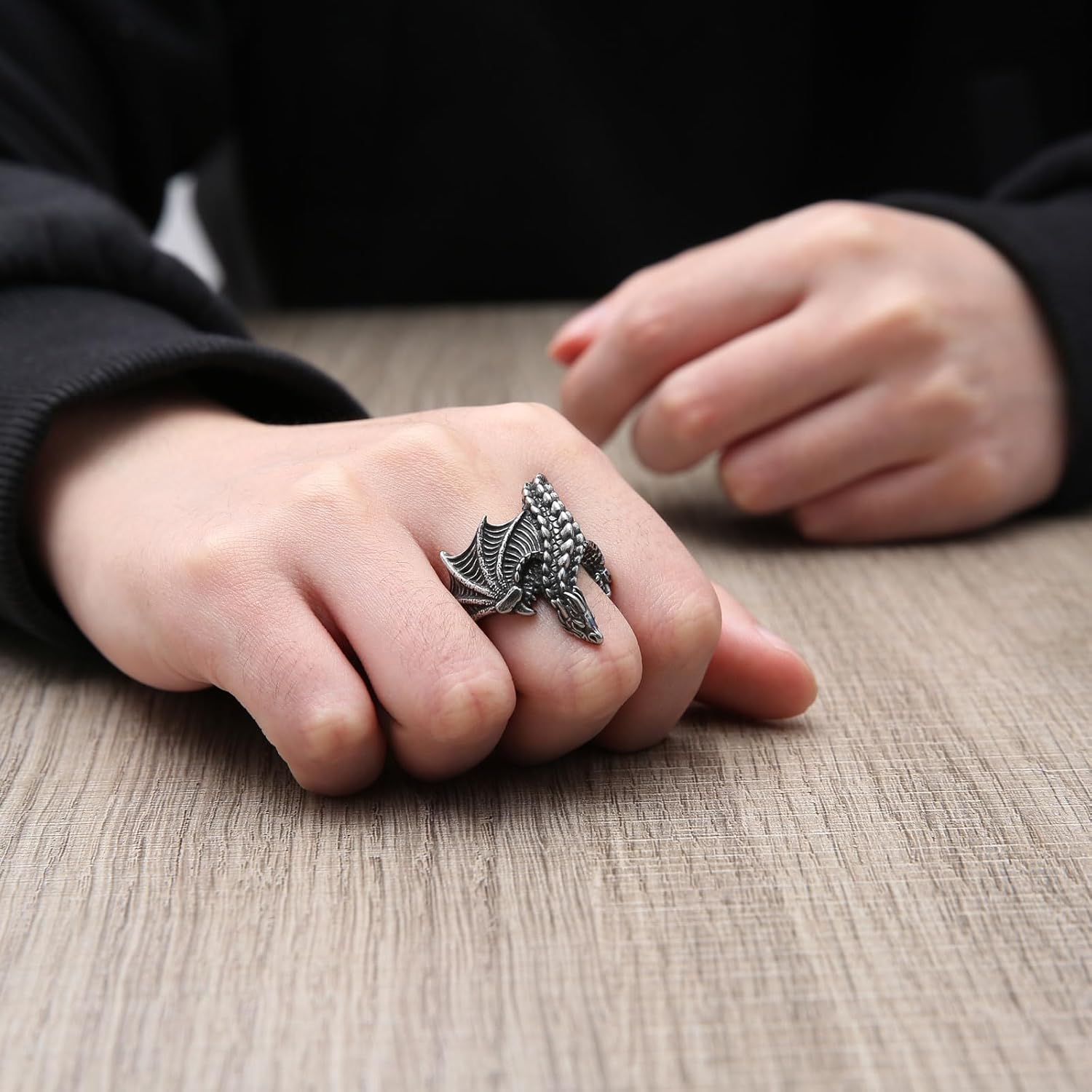 HZMAN Dragon Ring for Men Biker Stainless Steel Retro Gothic Punk Flying Dragon Rings Halloween Party Jewelry Gift - Image 3