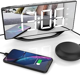 Lauter Wecker mit Bettshaker für Schwere Schläfer, Digital Doppelwecker mit Vibration, 8.7'' LED Spiegelwecker für Kinder, Jugendliche, 7 Lautstärke und Dimmer, Batterie-Backup, Schlummer, 12/24H-DST