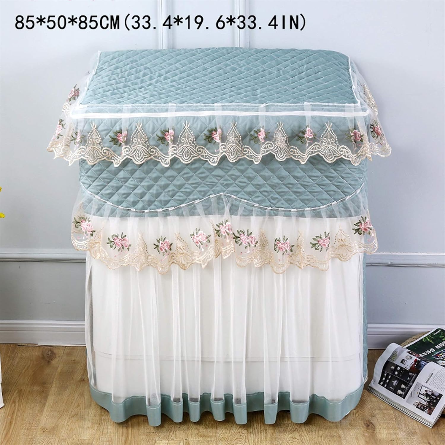 Appliance Dust Cover Portable Washing Machine Cover，Lace Fabric Old-Fashioned Double-Tub Washing Machine Cover，Flip Semi-Automatic Washing Machine Cover Dust Cover for Home Appliances(C)