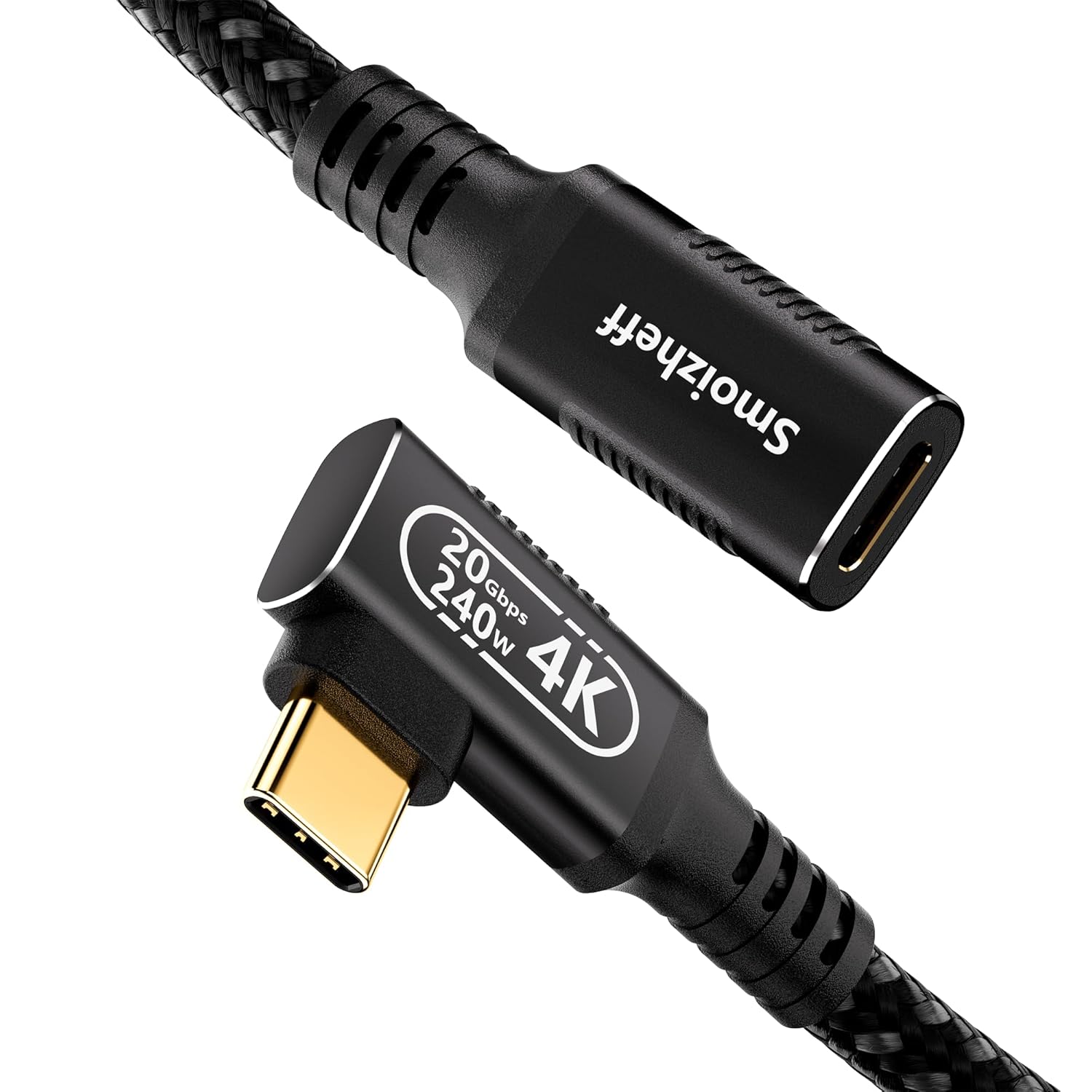 16.5ft/5m USB C Extension Cable with 90° Angle, 20Gbps USB 3.2 Gen 2 & 100W PD Charging, 4K@60Hz Nylon Braided Right Angle Male to Female USB C Cord, for Monitor, Hard Drive