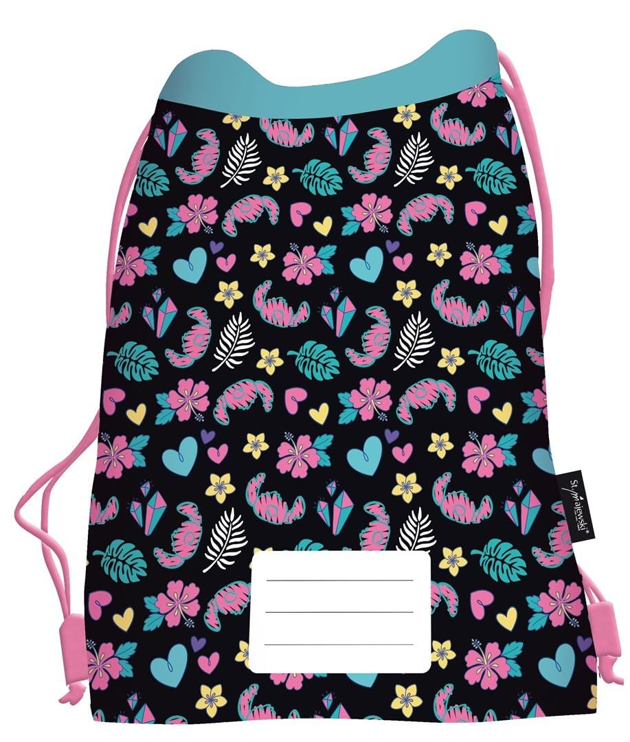 PASO - Schulranzen für Jungen und Mädchen, 6er-Set - Schul-Rucksack für Kinder mit Federmäppchen - Schuhbeutel Trinkflasche und Brotdose - Stitch Motiv - 1-3 Klasse