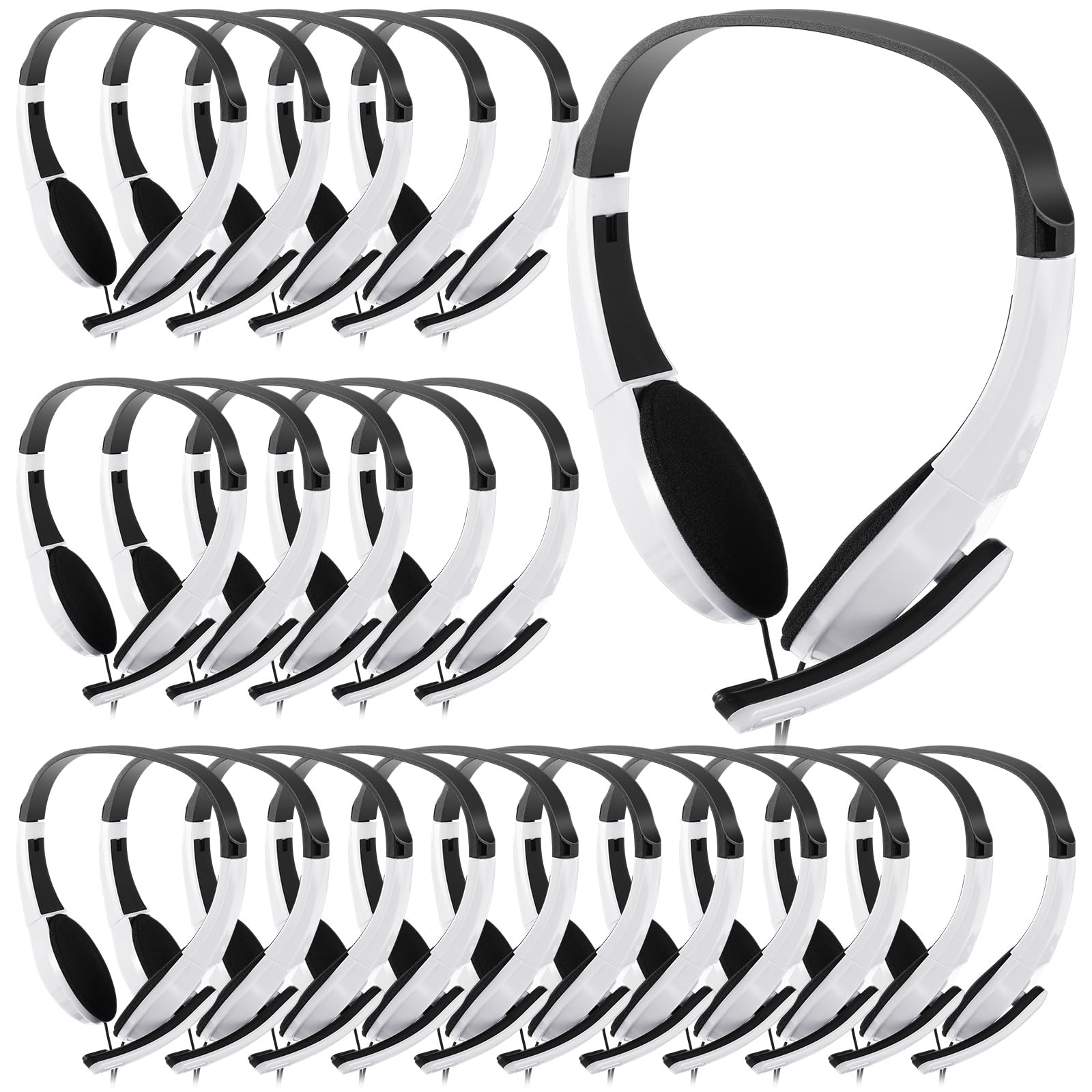 Saysurey 20 Pack Classroom Headphones with Microphone Bulk 3.5mm Adjustable Jack On Ear Bulk Headphones for Classroom Students Computer Laptop Office