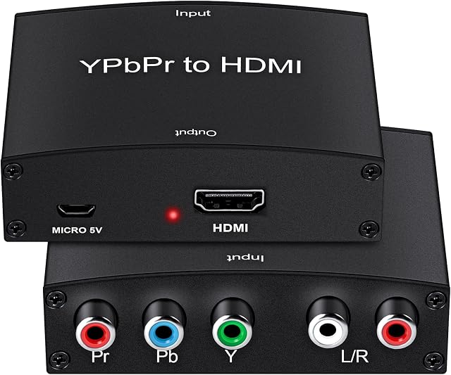 Component to HDMI Converter, YPbPr Component 5RCA RGB + R/L Audio to HDMI Converter, Component YPbPr to HDMI Adapter Supports 1080P Video Audio Converter Adapter for DVD PS2/3 Xbox 360 to HDTV Monitor