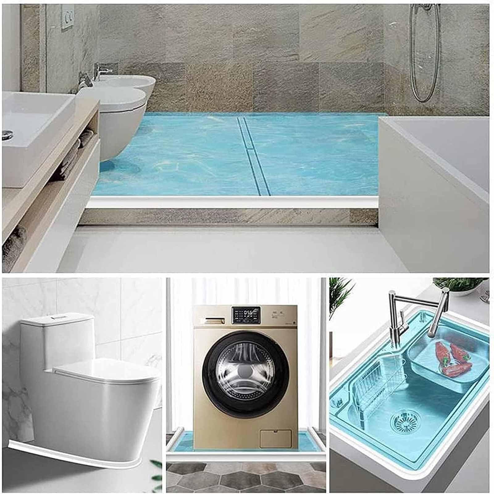 Striscia di ritenzione dell'acqua in silicone, striscia di tenuta per pavimento del bagno autoadesiva e pieghevole impermeabile, strisce di blocco dell'acqua, per striscia di fissaggio per vasca da ba