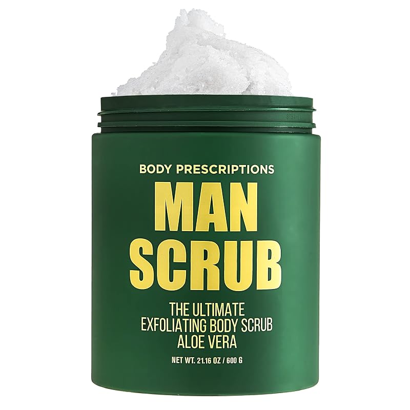 Esfoliante corporal masculino Body Prescriptions com aloe vera, pote com tampa rosqueável, 596 mL