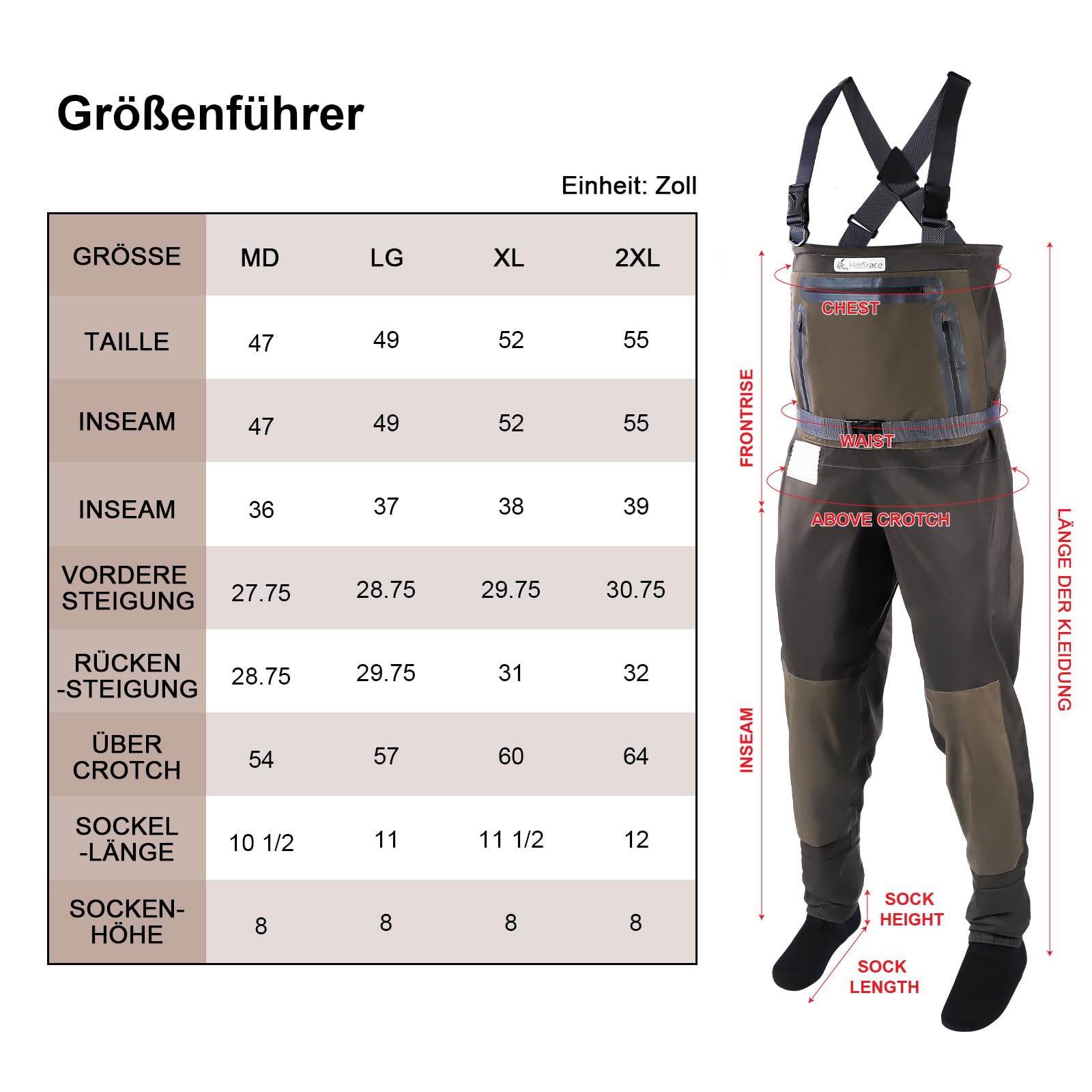 WIN.MAX Fishing Waders, Breathable Stocking Foot Waterproof Wader, Angelbekleidung Fliegenfischen Erschwingliche… (XXL)