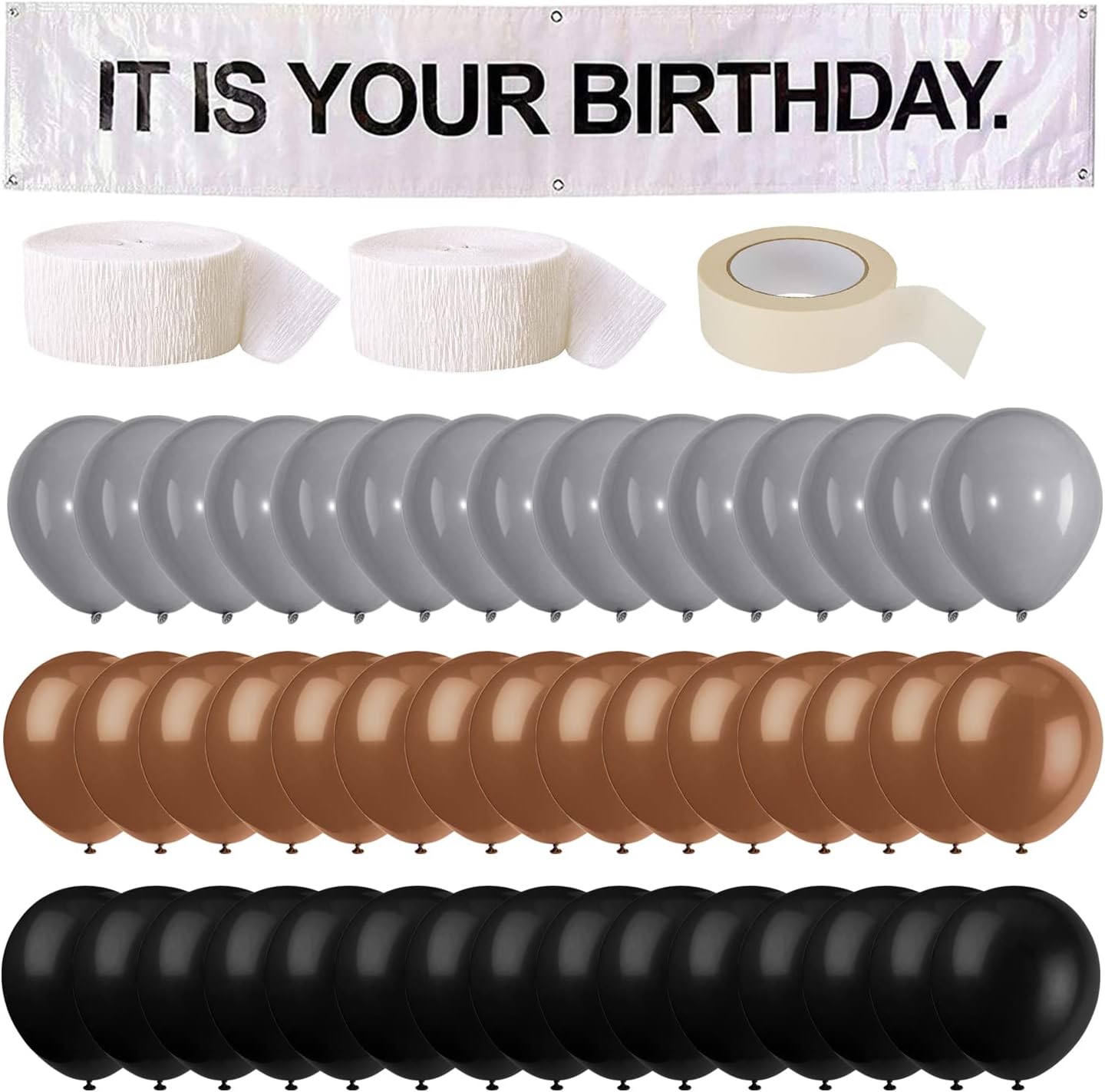 It is Your Birthday Banner, The Office Theme Infamous Husband Birthday Party Decorations,Grey Brown Black Latex Balloons,White Crepe Streamer Rolls + Tape,The Office Birthday Decorations 49Pcs Kit