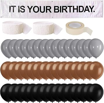 It is Your Birthday Banner, The Office Theme Infamous Husband Birthday Party Decorations,Grey Brown Black Latex Balloons,White Crepe Streamer Rolls + Tape,The Office Birthday Decorations 49Pcs Kit