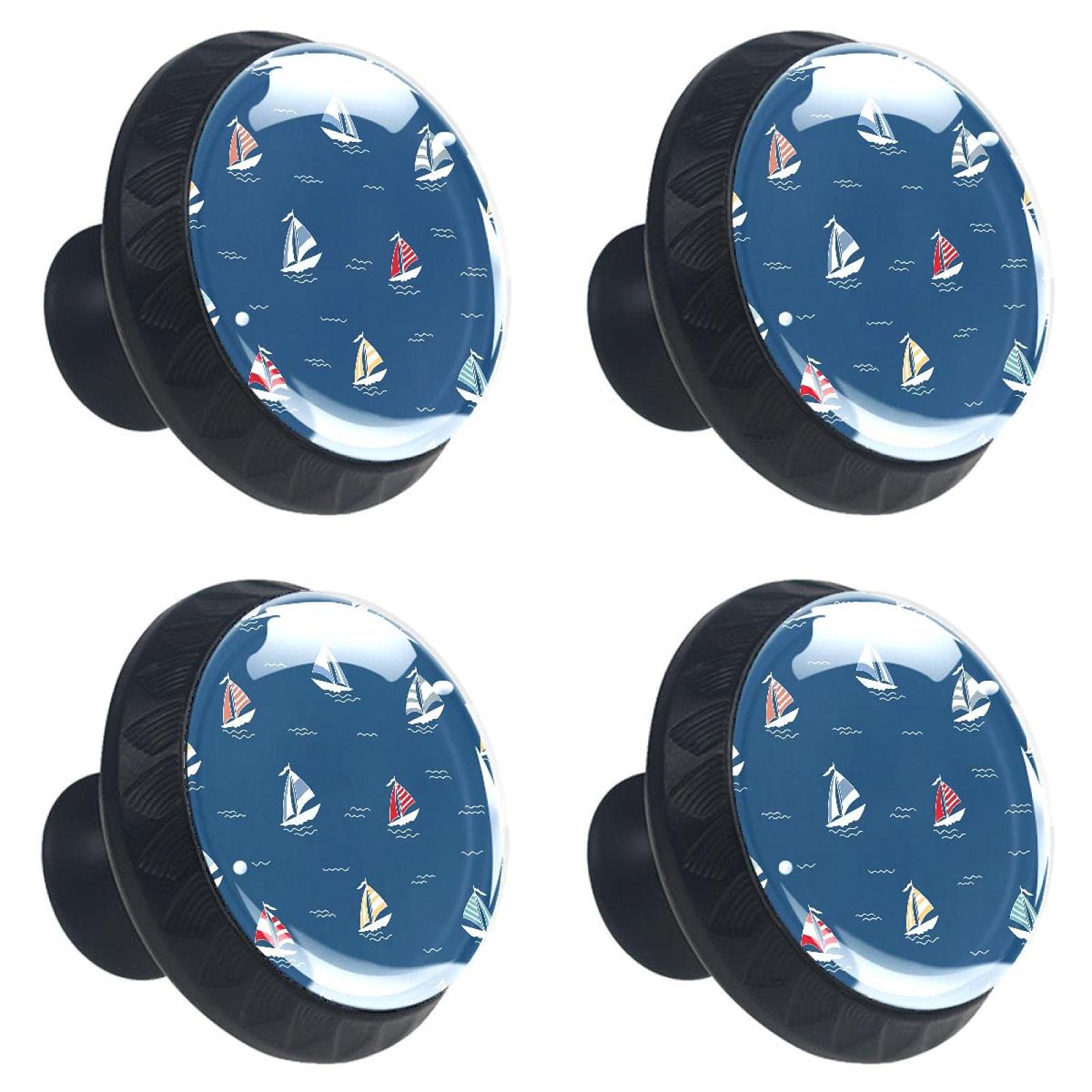 Boutons de tiroir en cristal bleu marine haut de gamme à motif voilier pour rénovation élégante