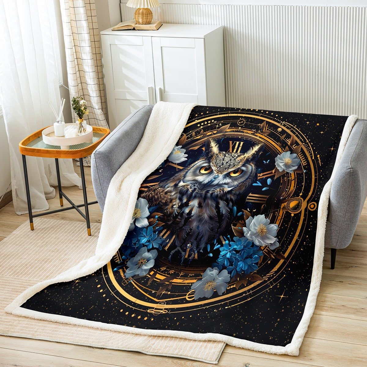 Wild Lion Couple Flannel Blanket,King and Queen Golden Crown Fuzzy Blanket for Children Present,3D Tropical Western Animal Yellow Flowers Polyester Throw Blanket for Couch, Twin Size (60 x 80 Inch)