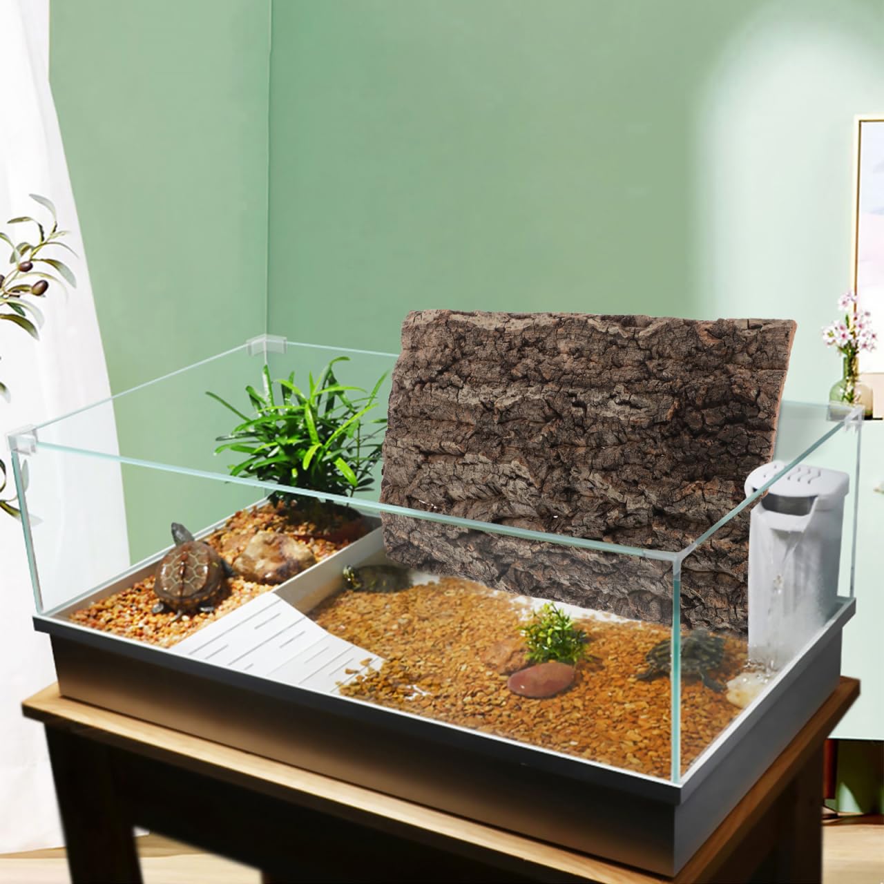 BESPORTBLE Dekoracyjna deska z kory, schowek rybny, do akwarium, gadów, tło z korka, terrarium, płytki korkowe, płytki podłogowe, z korka, wspinaczka, gekon, drewno, kawa