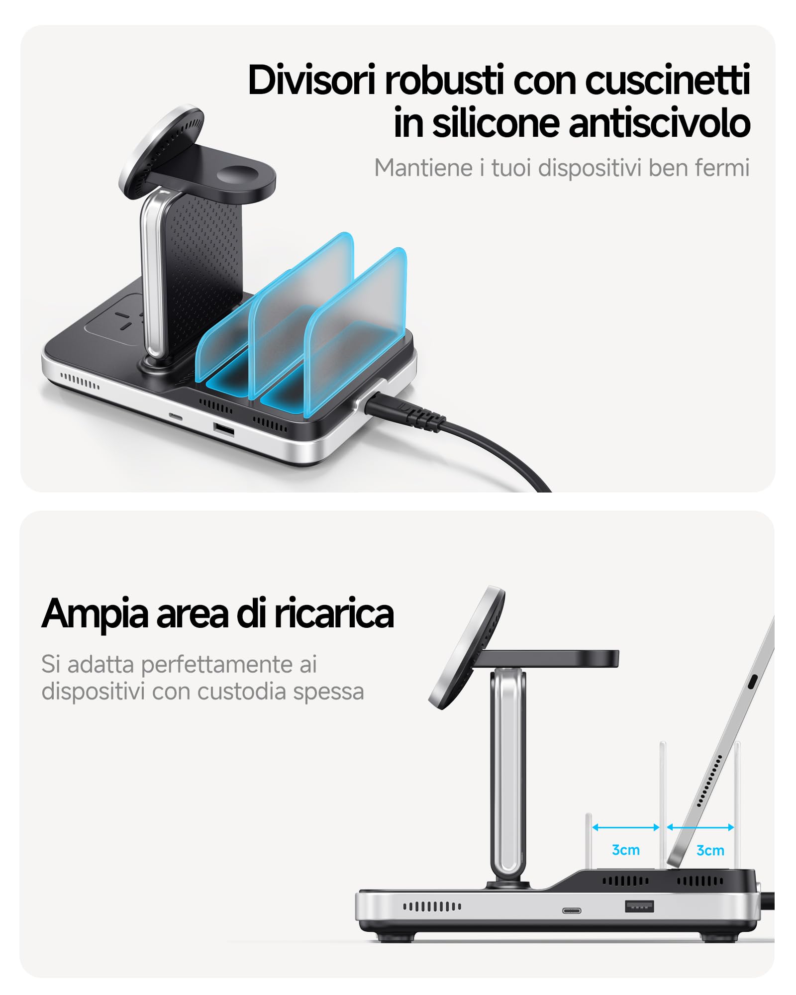 SwanScout Caricatore Wireless per iPhone, Stazione di Ricarica 5 in 1 per iPhone 17/Air/16/15/14/13/12, Base Ricarica per Apple Watch Ultra 3/11/10/9/8/7, per AirPods/iPad/Tablet, SwanScout 901M