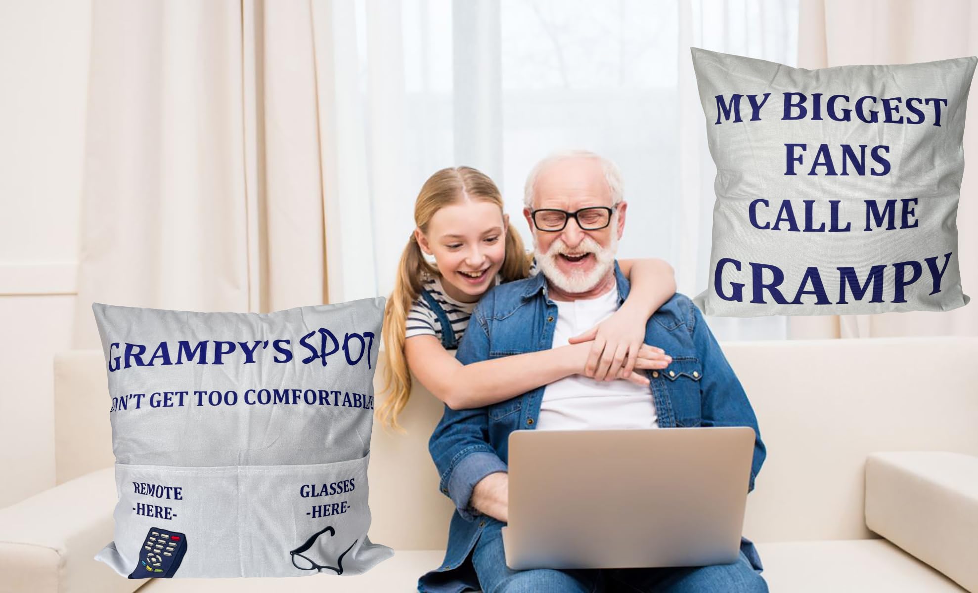 Gifts for Grampy Grandpa Gifts, 2-Pocket 2-Sided Grampy Pillow Covers 18x18 Inch, Father’s Day Birthday Christmas Stocking Stuffers Thanksgiving Day Gifts