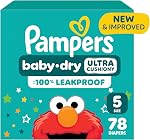 Pampers Couches sèches pour bébés - Taille 5, 78 Compte, couches jetables absorbantes