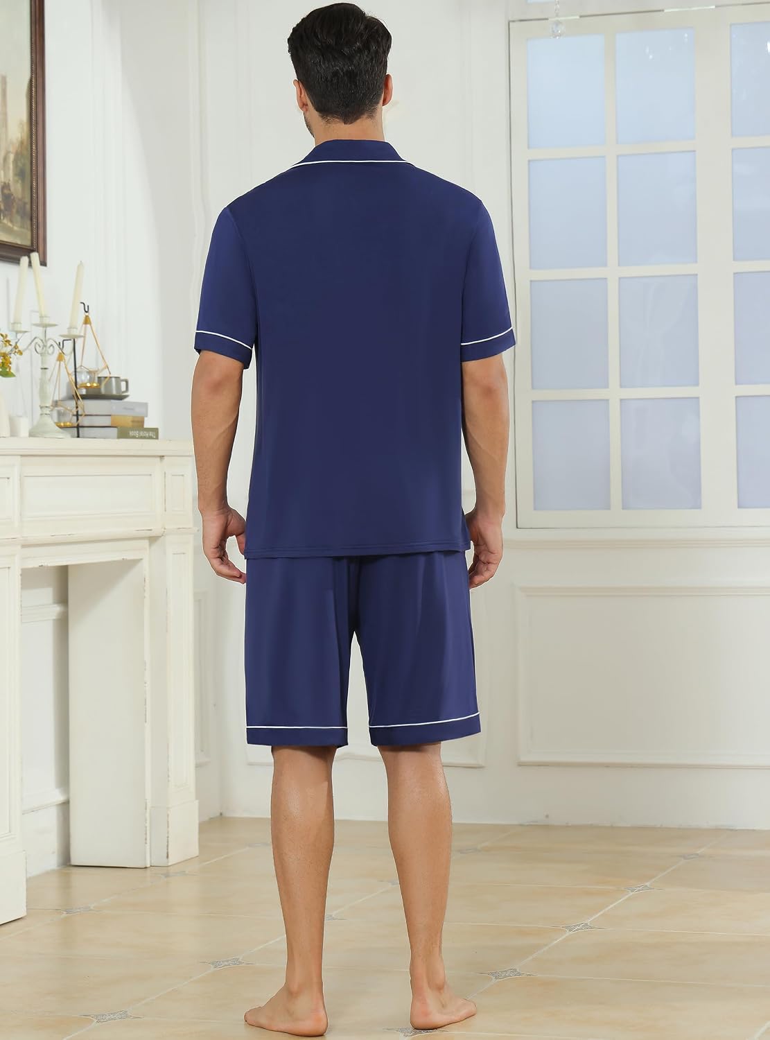 Veseacky Men's Button Down Pajama Set Short Sleeve Shorts Modal Soft Sleepwear Loungewear Pjs with Pockets S-XXL
