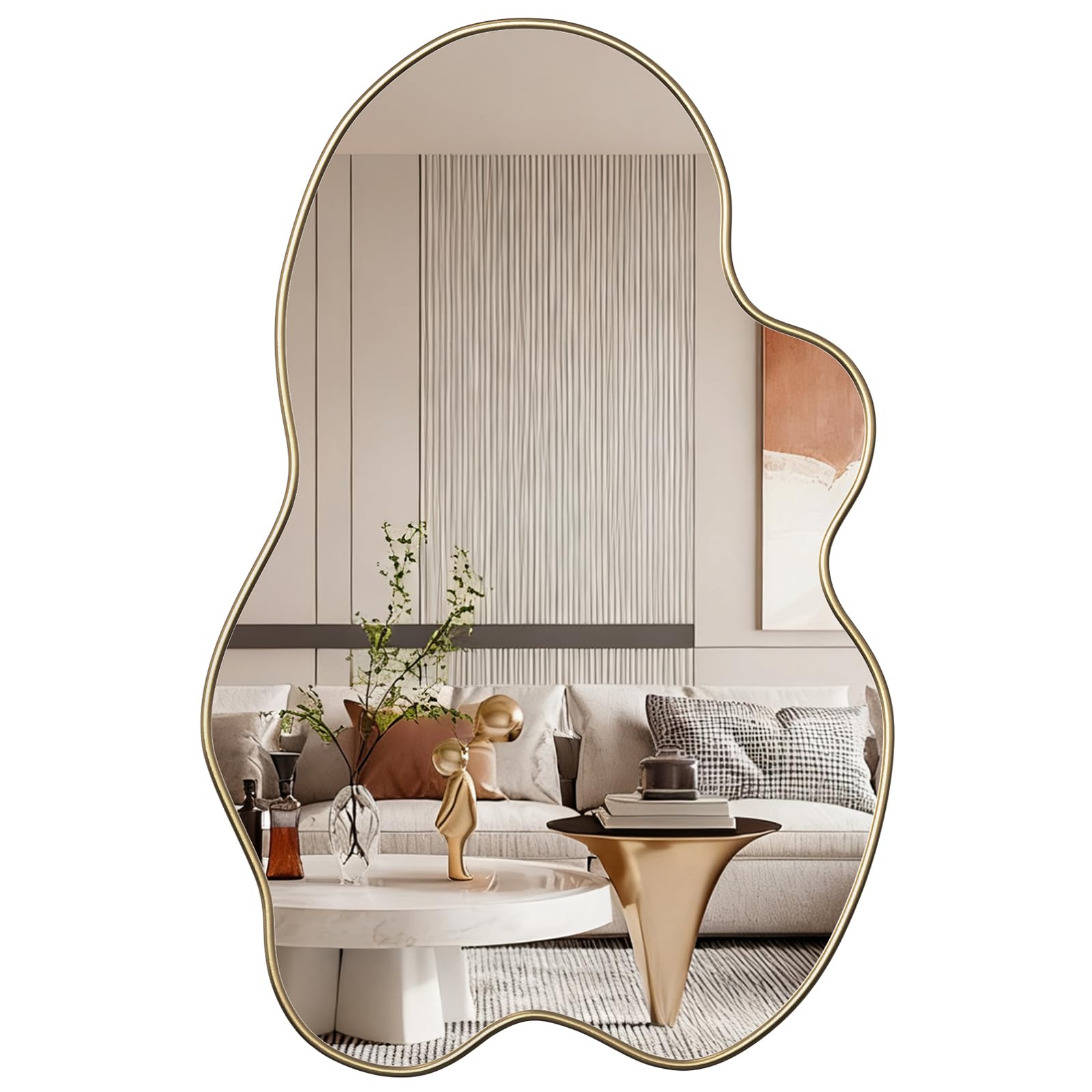 Skokliz Irregular Wall Mirror Asymmetrical Mirror, 90cm x 60cm Wavy Decorative Modern Wall Decor for Bathroom Bedroom Living Room Entryway, Wall Mounted