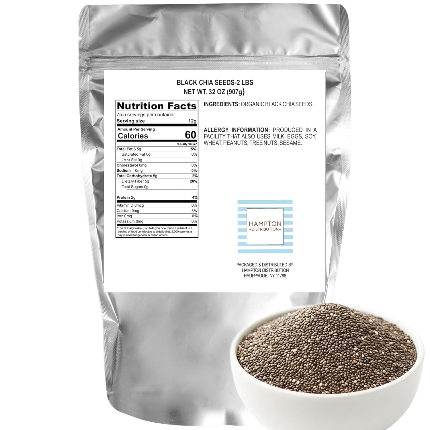 Black Chia Seeds, 2 Pound Bag, The Hampton...