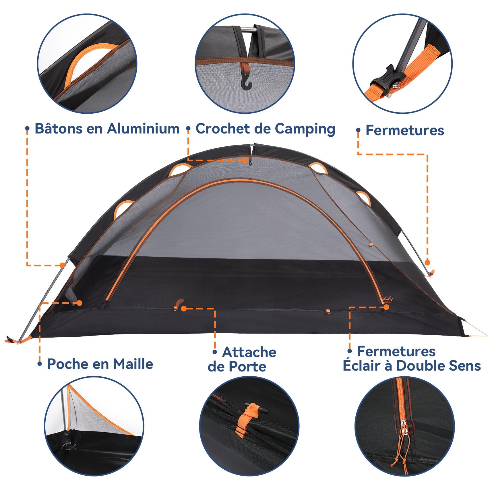 Tente 1 Personne UltraLégère, Imperméable Compacte avec Mât Unique pour Randonnée