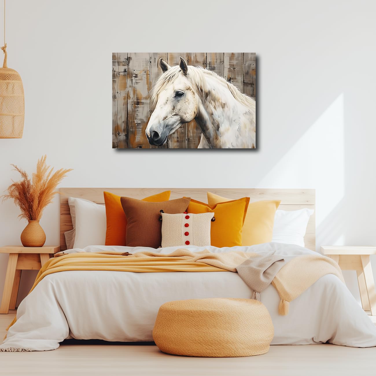 Amazon.co.jp: CXHOSTENT白馬の絵スタリオンウォールアート素朴な馬の