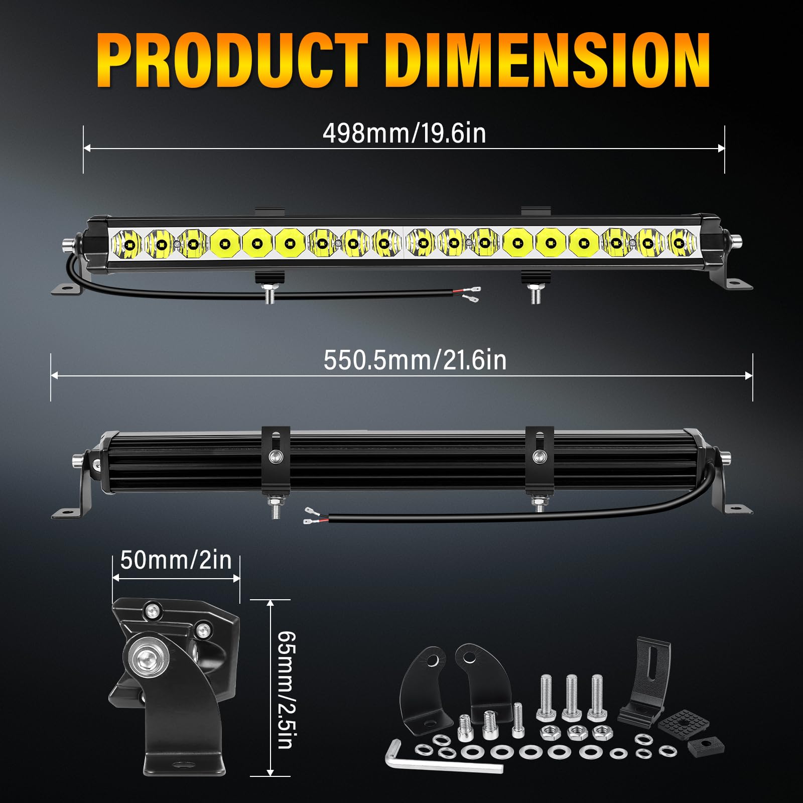 Willpower Listwa LED 20'' 51 cm 60 W, 6000 lm, rampa LED z wiązką 12 V, pojedynczy rząd, listwy świetlne LED, światła przeciwmgielne do 4 x 4, ciężarówka, ciągnik, łódź offroad, pojazd, 6000 K, biały
