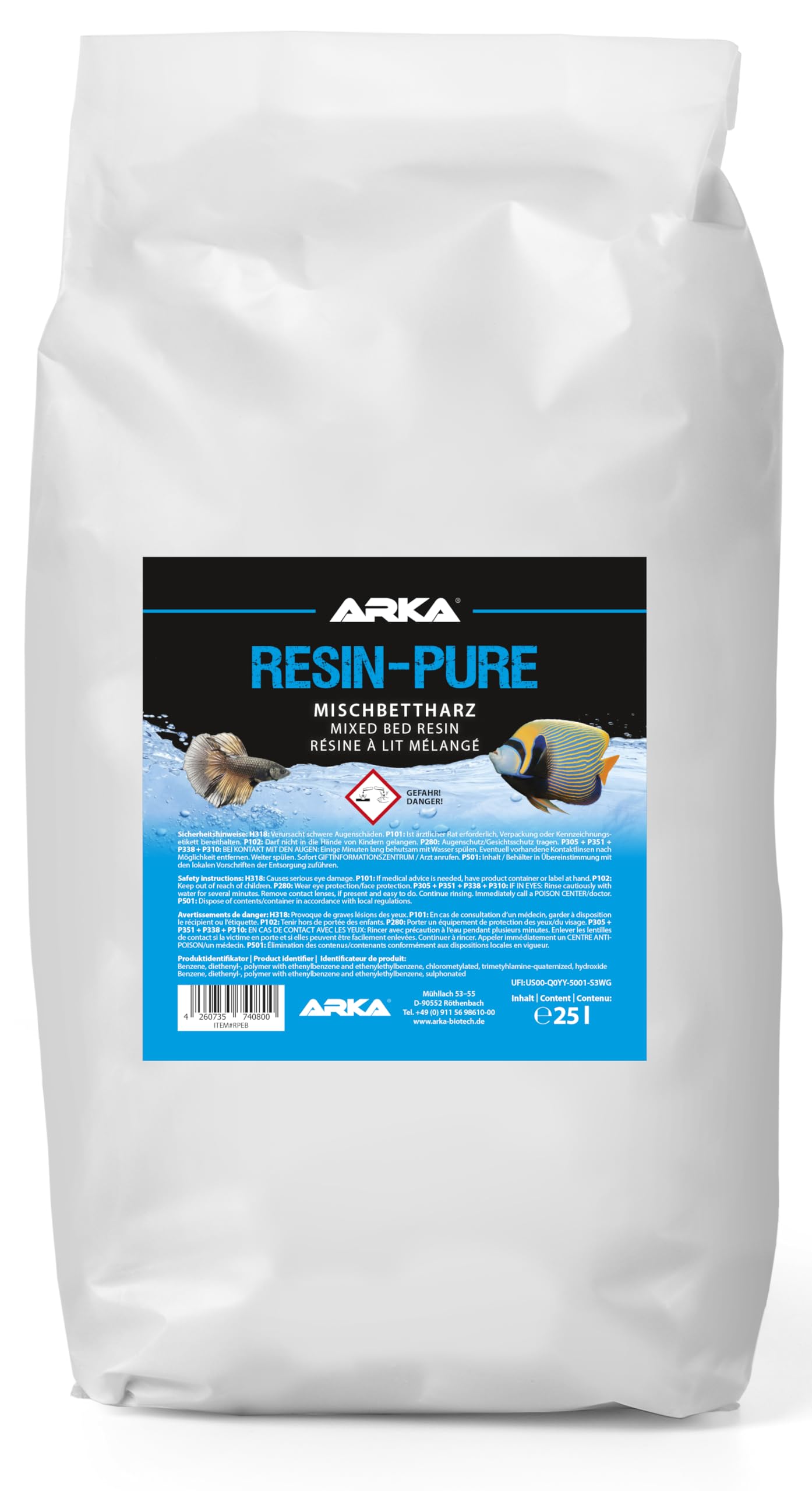 Résine à Lit Mélangé pour Aquarium 25 L - Resin-Pure Déioniseur d'Osmose | eau ultrapure, filtre à résine, lit mélangé, contre TDS, silicates, nitrates et phosphates, eau claire, eau douce, eau de mer