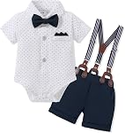 SANMIO Baby Boy Clothes Suit 0-24M Infant Gentleman Outfits Summer Short Sleeve Bowtie Bodysuit Shirts + Suspender Shorts Set