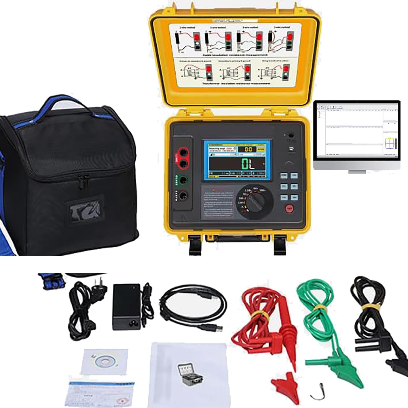 10Kv Insulation Resistance Tester Kit High Voltage Insulation Tester with Max Output Voltage 50V-10kV Accuracy 5%-10%±10V Resistance 0.5MΩ-20TΩ Voltage 0V-1000V IEC61010-1 Standard