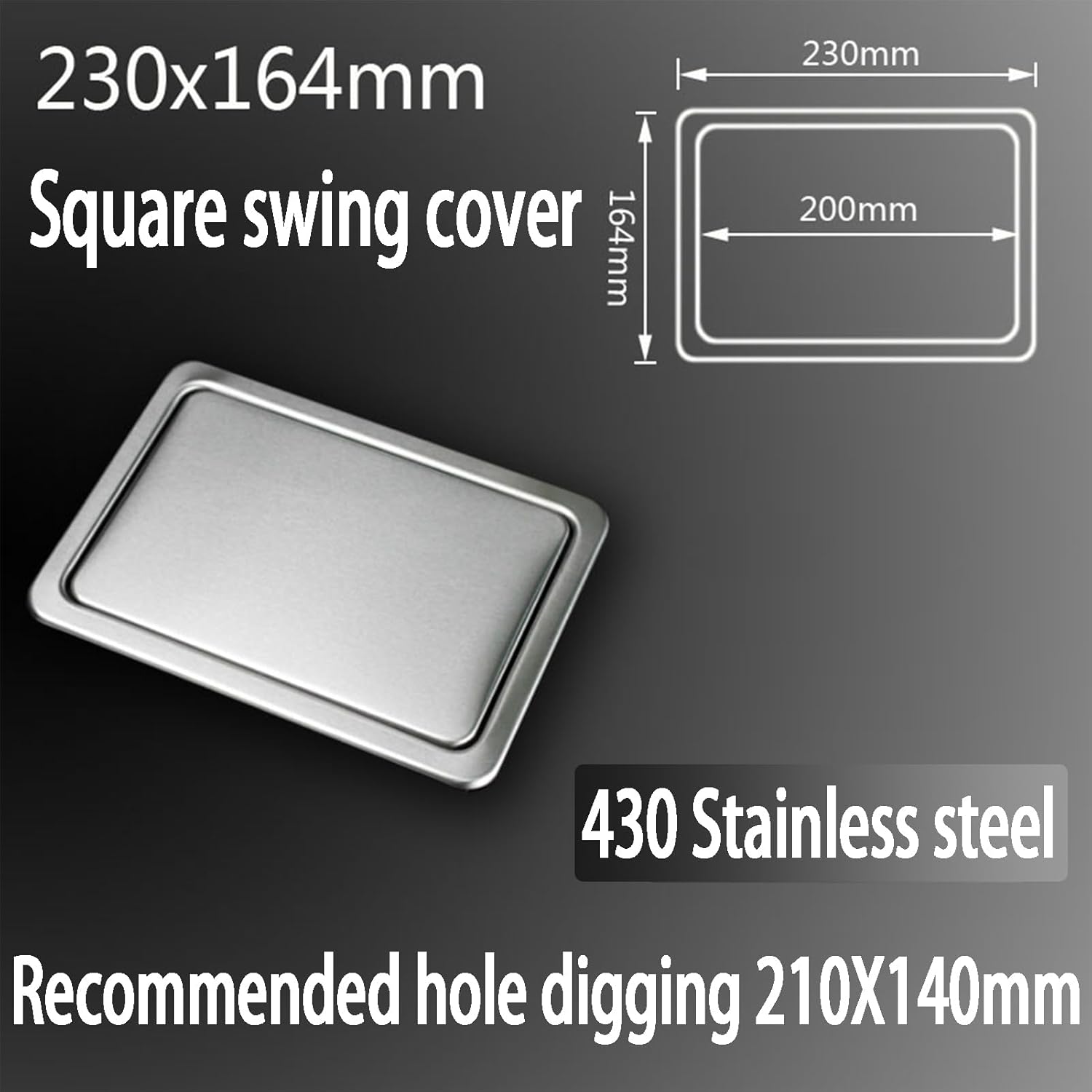 Recessed Counter Top Cover, Rectangular Trash Can Lid Stainless Steel Kitchen Accessory, Embedded Countertop Built-in Trash Waste Cover for Tabletop Waste Bin,430 Stainless Steel
