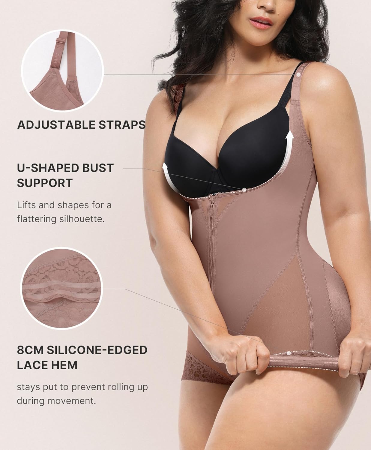 SHAPELLX Shapewear for Women Fajas Colombianas Tummy Control Body Shaper Open Bust Bodysuit with Hook Zipper Closure - Image 4