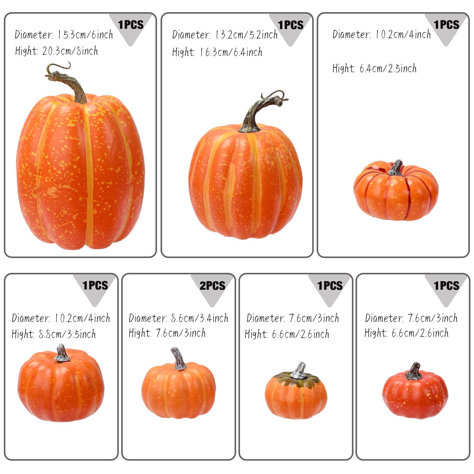 Zghhc Zucche Artificiali, 7 Pezzi Decorazioni Autunnali di Zucca, Zucche Nere Oro Artificiali Assortite, Zucche del Raccolto Finto per Decorazioni Autunnali per Tavola di Halloween