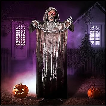 Holiday Decoration 67 Halloween Decorations Life Size Animatronics Grim Reaper with Chain, Sound-Actived Halloween Party Decoration with Sound Halloween Decorations