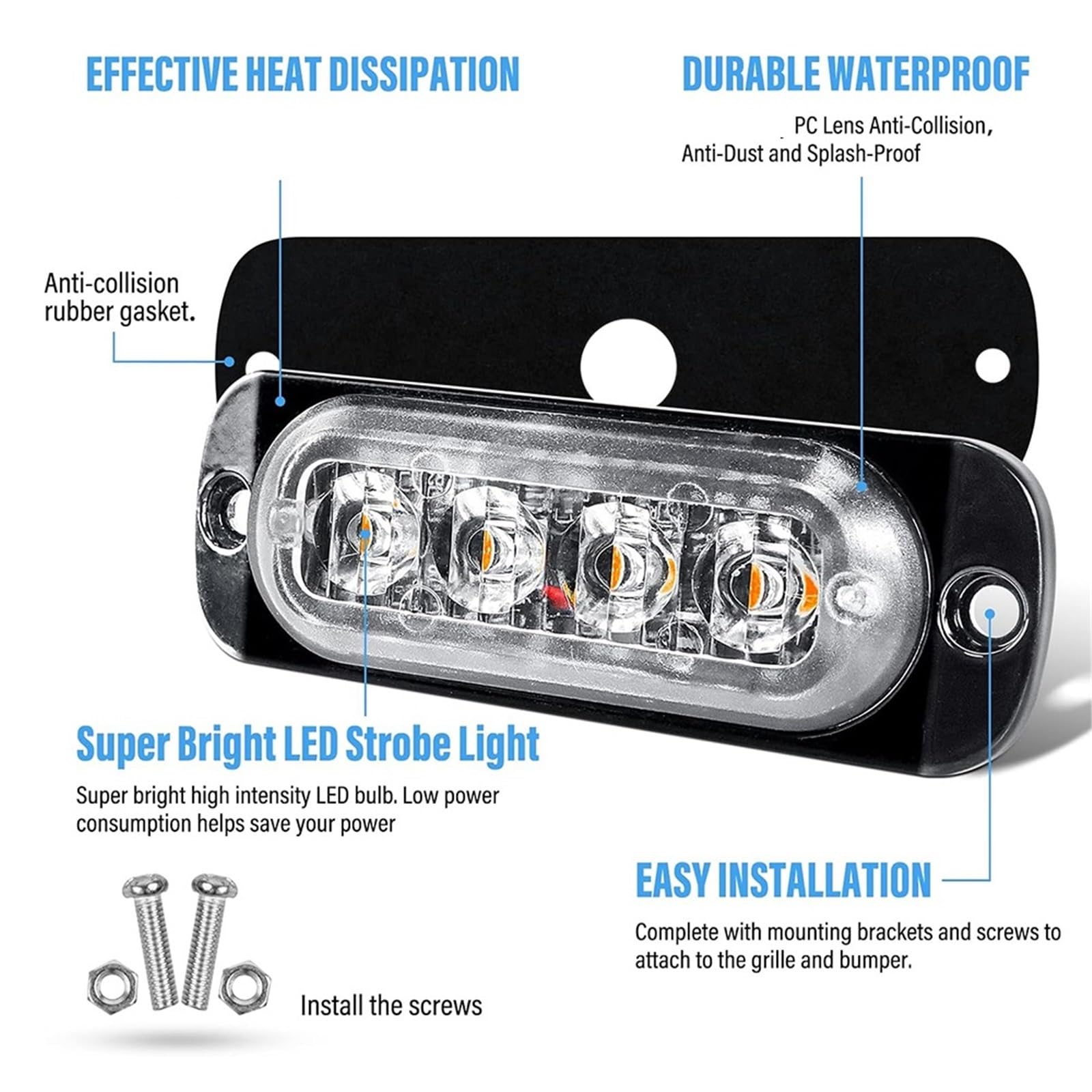 Luces de emergencia for coche con 4 LED, luz estroboscópica de policía, luz de advertencia LED ámbar intermitente, baliza de 12V/24V for camión/remolque(Red)