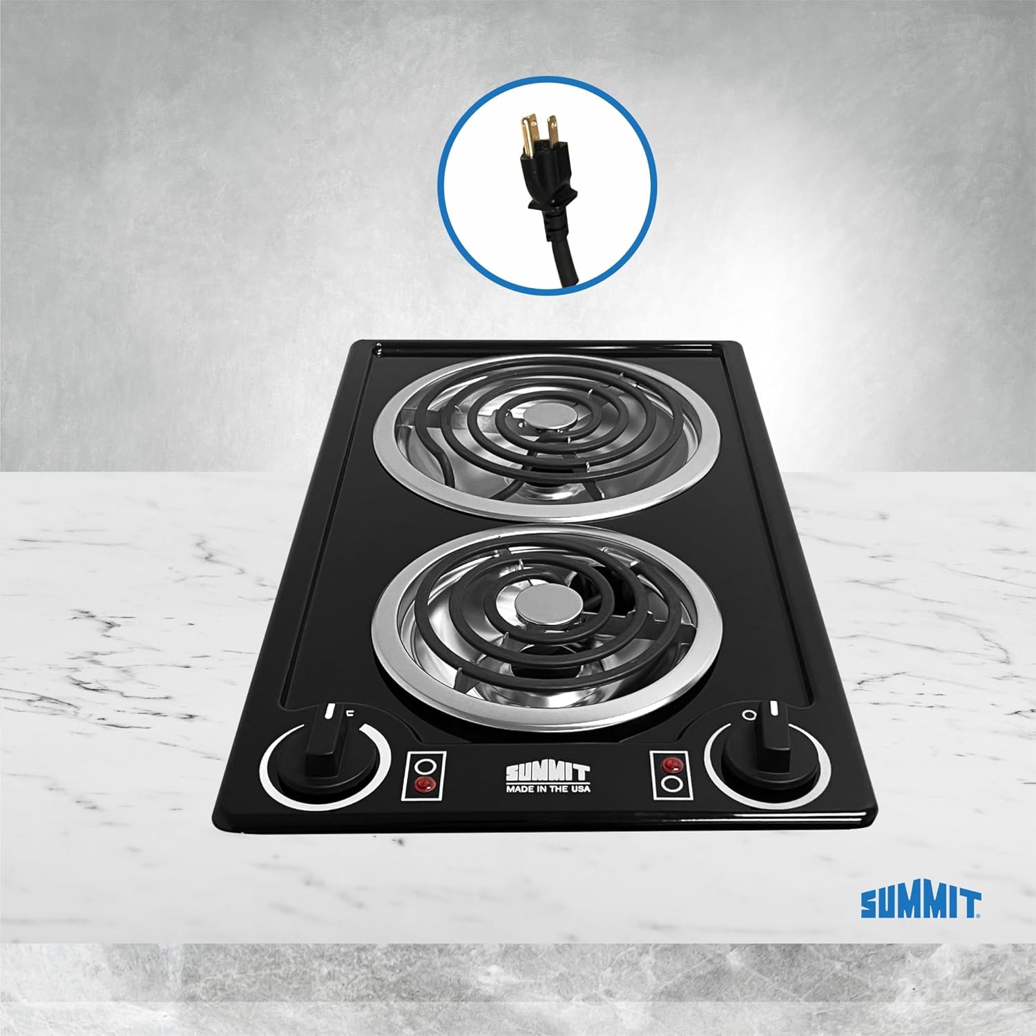 Summit 12" 2 Burner Electric Cooktop. 115 Volt Coil Electric Cooktop, ADA compliant, Black- CCE212BL