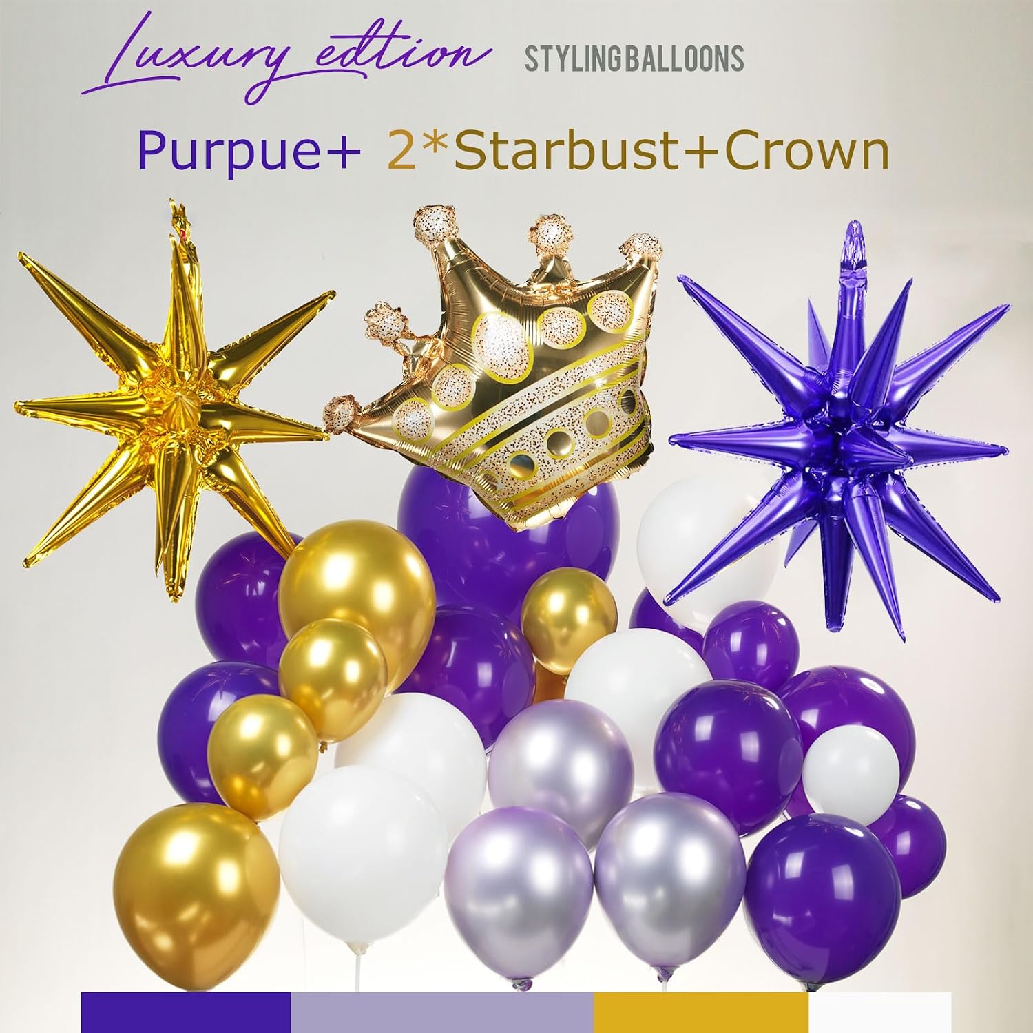 royal Purple gold white Balloon garland kit 126Ppcs luxury double stuffed light lilac White Gold starburst crown foil balloons for Girl 15/16 Birthday anniversary graduation kpop Party Decorations image 4