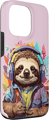 Miniatura 3 de Carcasa divertida para iPhone 13 Pro Sloth Listening To Music para amantes de los perezosos