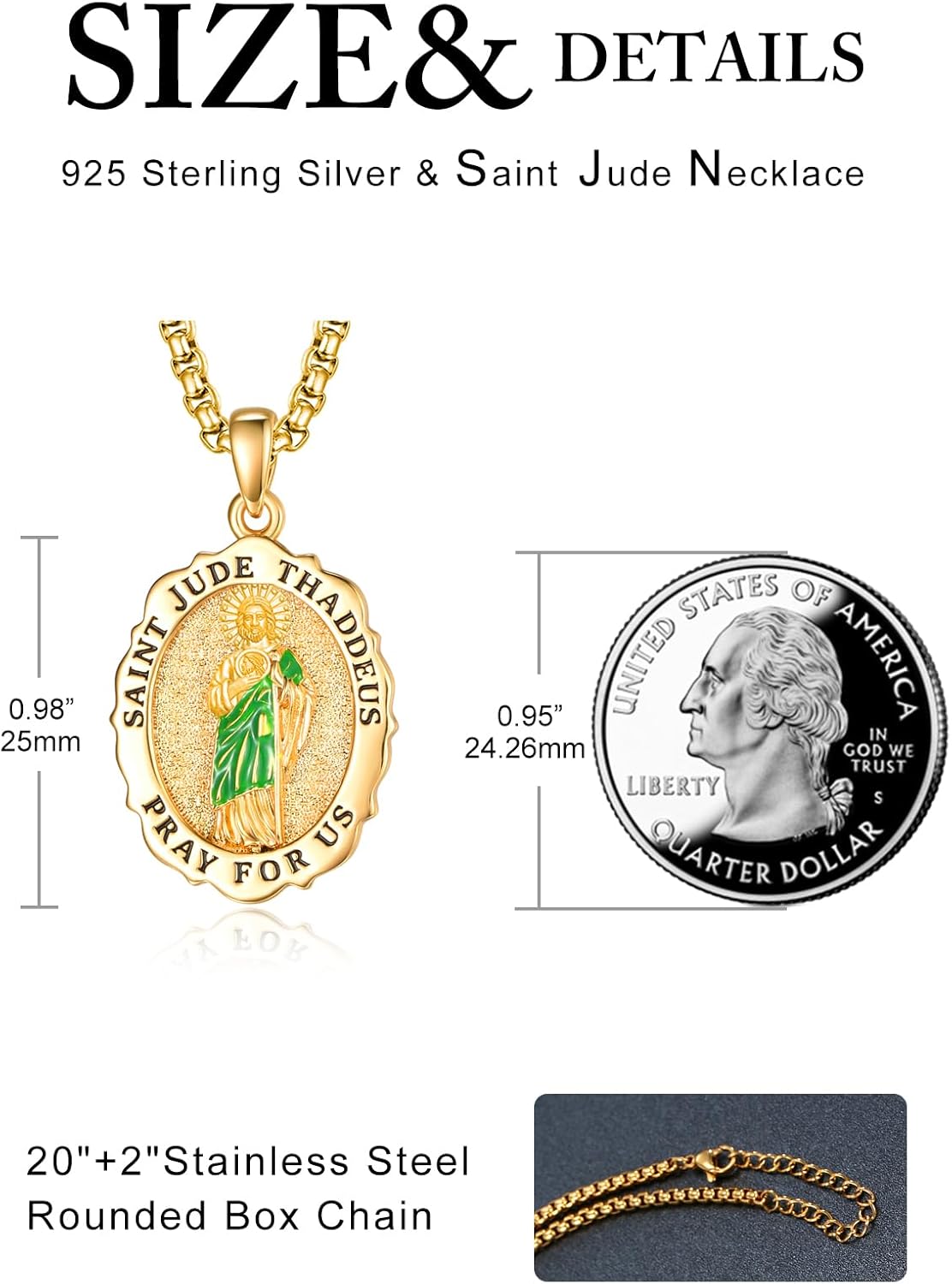 TANGPOET Saint Medal Pendant Necklace for Women Men 925 Sterling Silver 24K Gold Plated Patron Religious Christian Protection Amulet Jewelry Gifts for Birthday Mothers Fathers Day Christmas - Image 2