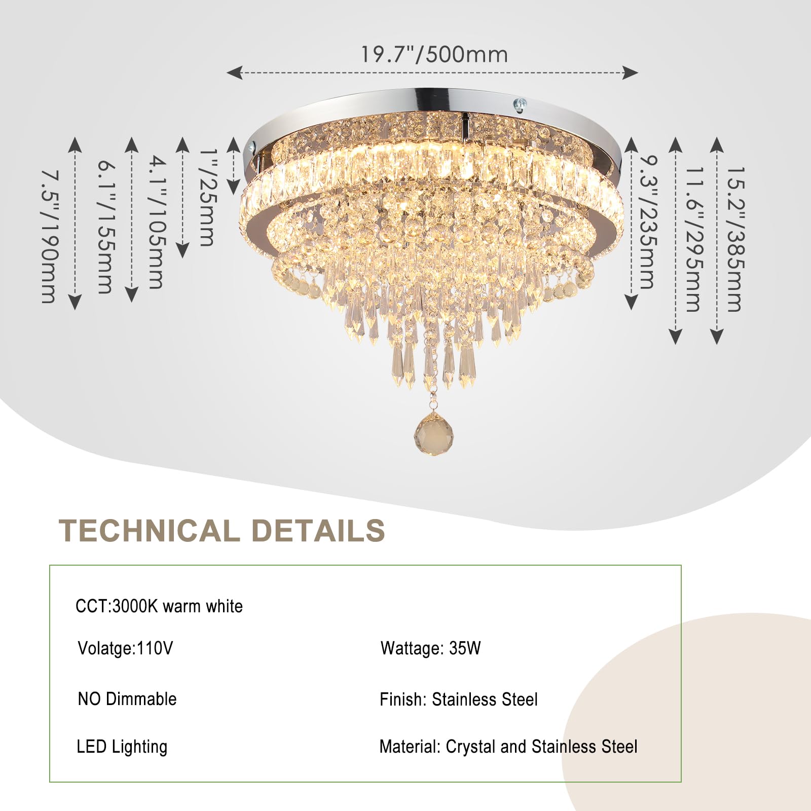 FRIXCHUR Crystal Chandelier - Warm White LED -3