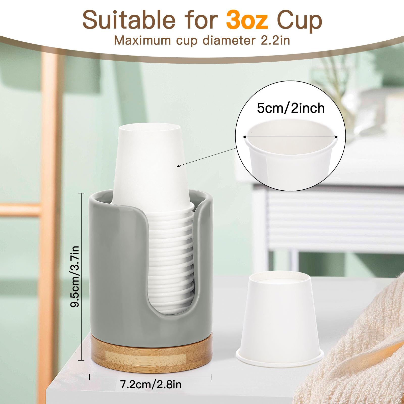 Dispenser Per Bicchieri Di Carta In Bambù - Portabicchieri Con Scomparto Per Toeletta - Foto 6