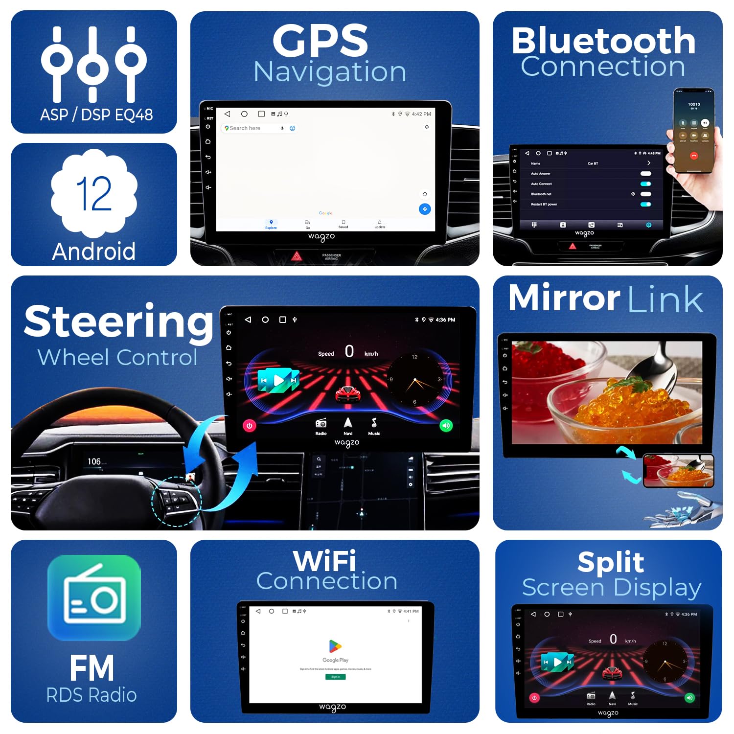 Wagzo Car Android System Touch Screen 9 Inch|TS7 Player|2GB/32GB|4th Gen|4Core|IPS Display|GPS&Bluetooth|WiFi&FM|Steering Control|Wireless Android Auto & Car Play — Amazon image 2