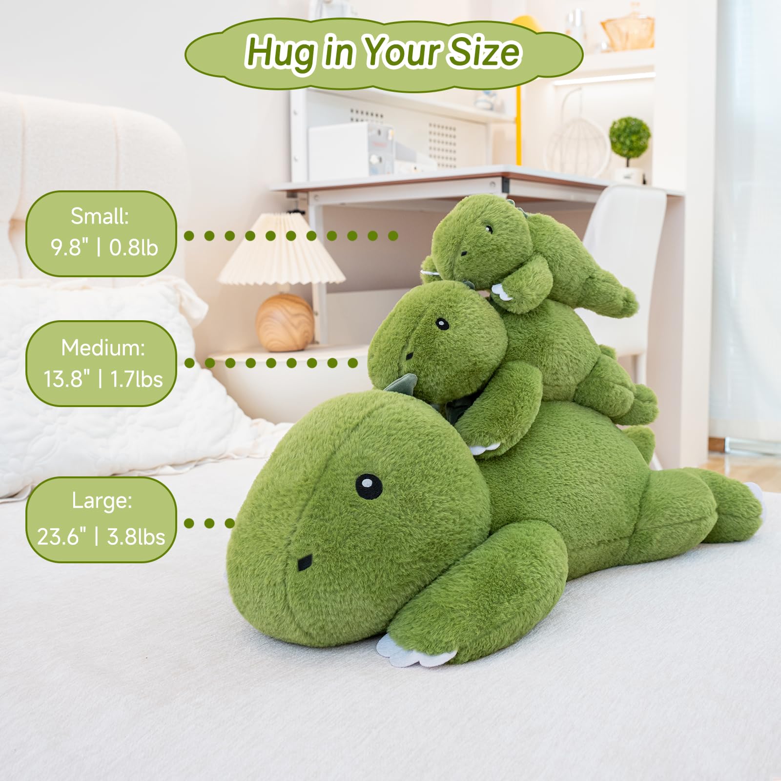Marca: SQEQE SQEQE Peluche de Dinosaurio con Peso, Peluche de Dinosaurio Suave, con Peso, Bonitos Peluches para niños y Adultos, 25 cm in use