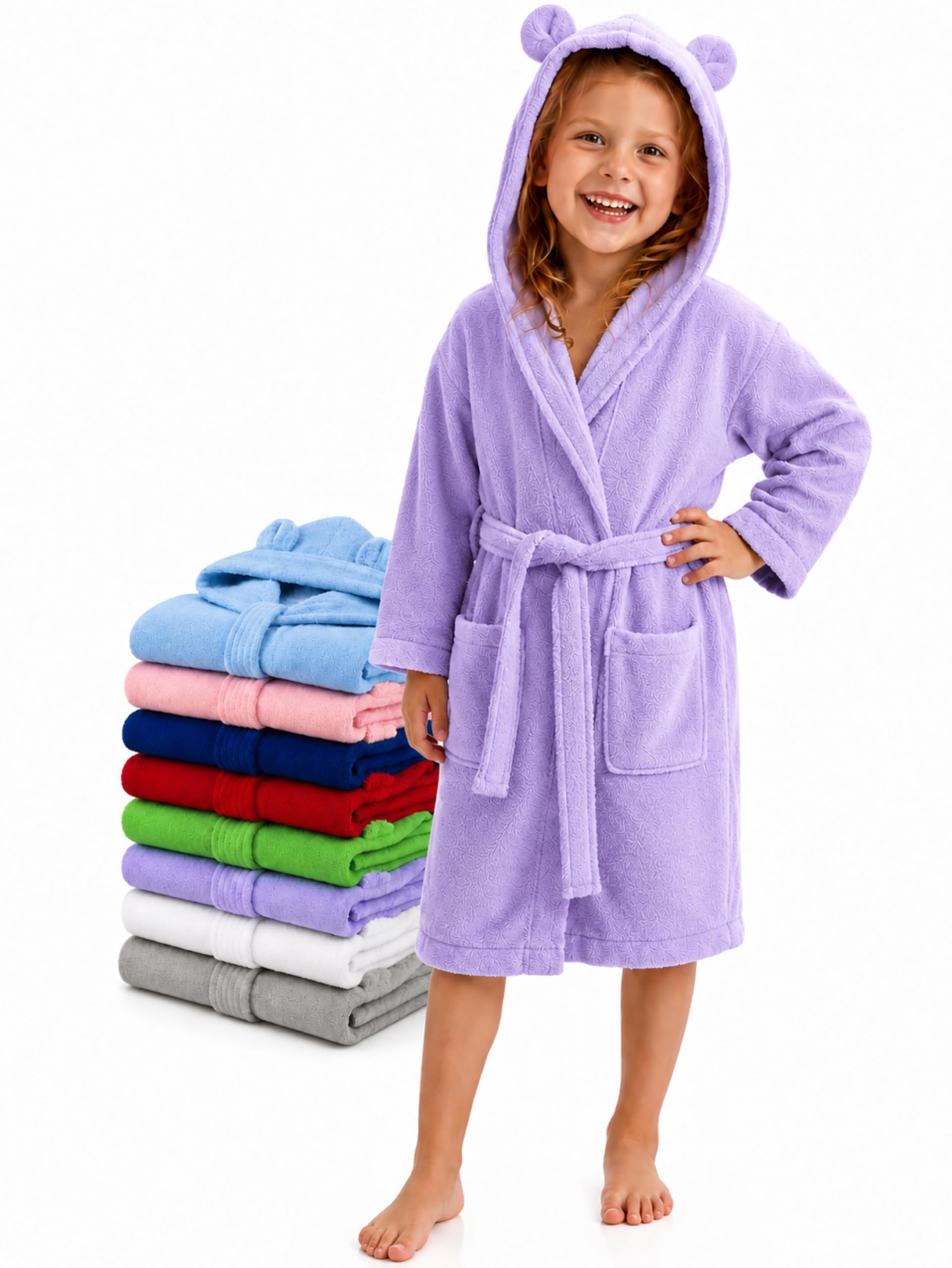 Twinzen Bademantel Kinder Frottee Mädchen Junge | 100% Baumwolle · Zertifiziert nach OEKO-TEX · Anschmiegsame Kapuze · Angenähter Gürtel · Maschinenwaschbar