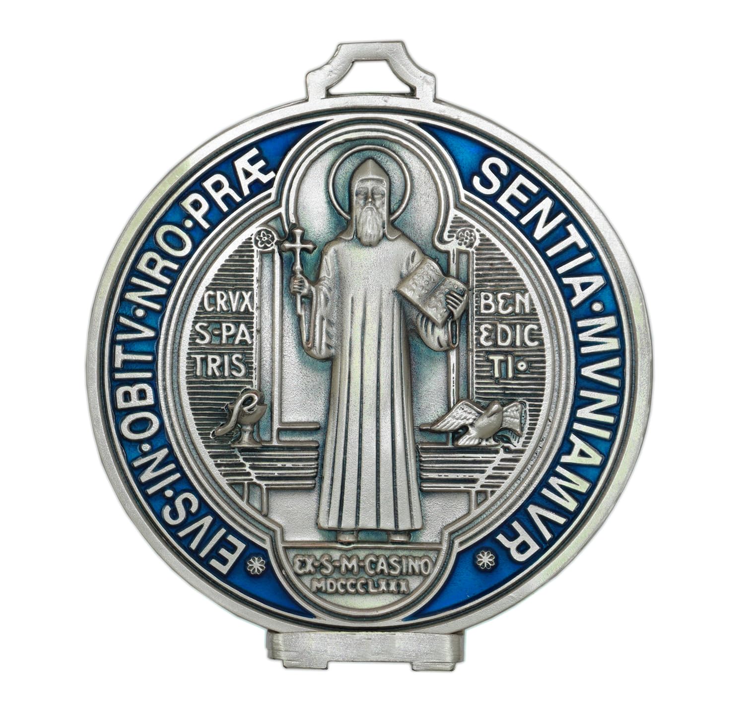 Eurofusioni Medaglione San Benedetto placcato argento dipinto a mano - Diametro cm 12,5