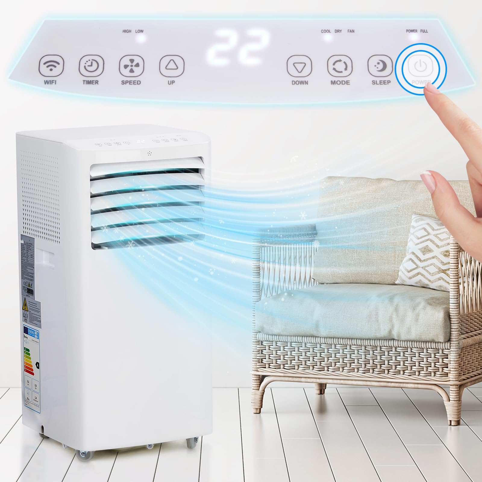 LEADZM Climatiseur Mobile Portable, Climatiseur d'Air Mobile 12000BTU，Contrôle Wi-Fi Intelligent,3-en-1 Déshumidificateur, Ventilateur, Minuterie 24h