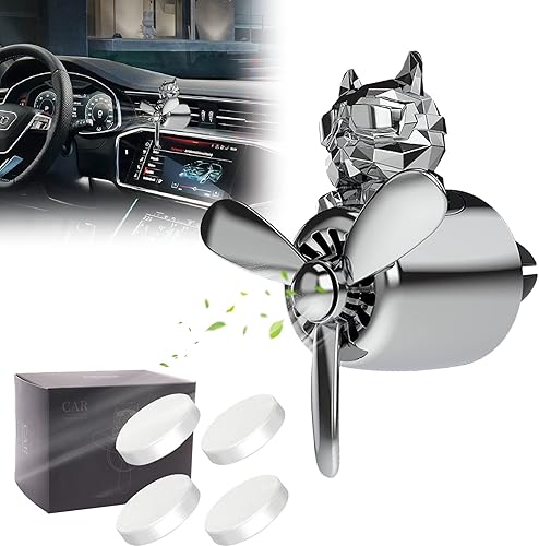 Miniatura 14 de Ambientador de aire para coche, lindo conejo de dibujos animados, piloto, difusor de coche, hélice giratoria, ventilador de salida de aire White