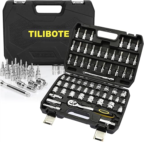 Miniatura 8 de Juego de llaves de casquillo, 62 piezas de llaves de trinquete de 14 pulgadas con trinquete de 72 dientes, SAE y métrico de 532 a 916 pulgadas,