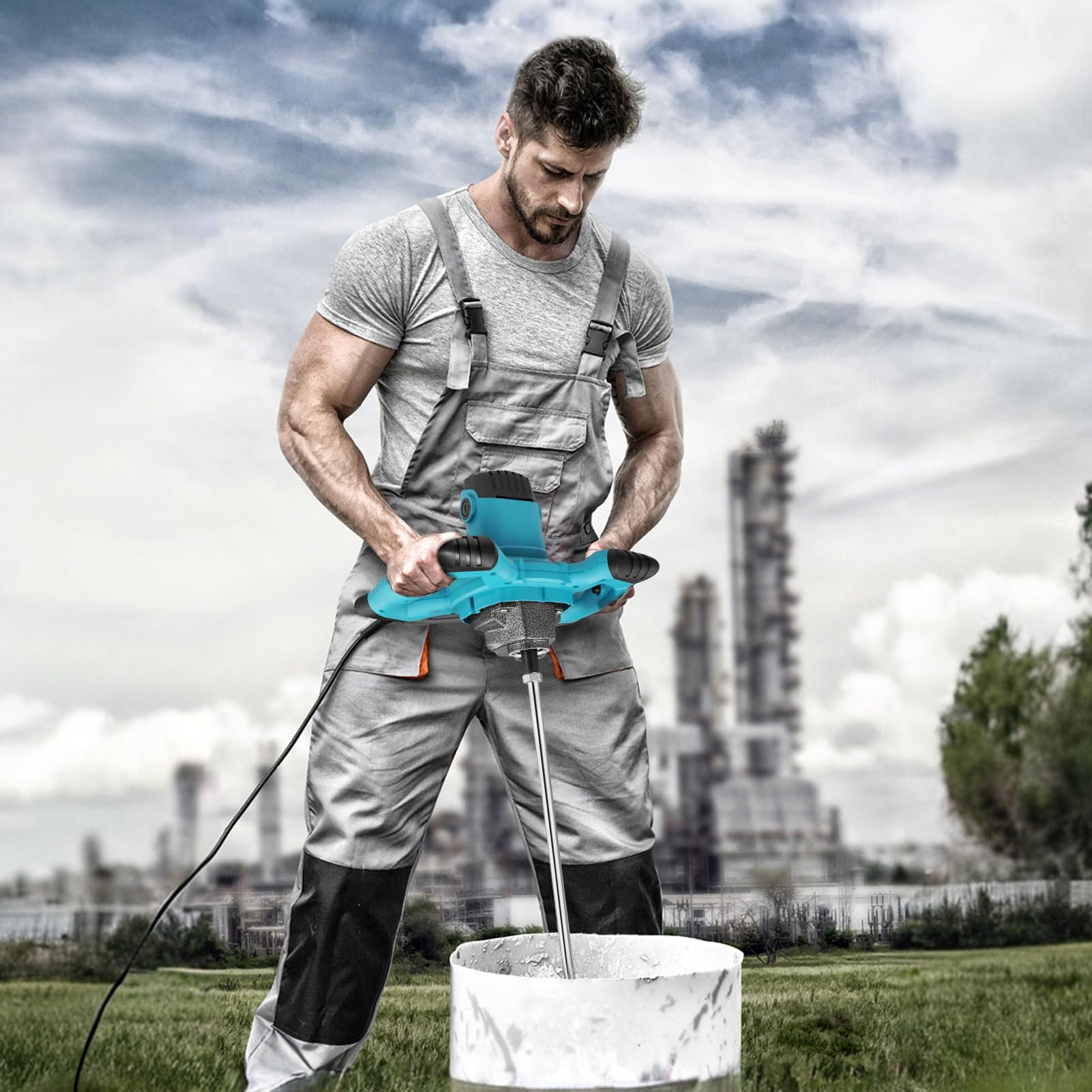 Rührwerk 3500W – 6-Gang Mörtelrührer, 0-1500 RPM, M14 Rühreraufnahme, inkl. Rührkorb Ø120mm – elektrischer Betonmischer mit Soft-Start, Überhitzungsschutz & ergonomischem Doppelgriff.