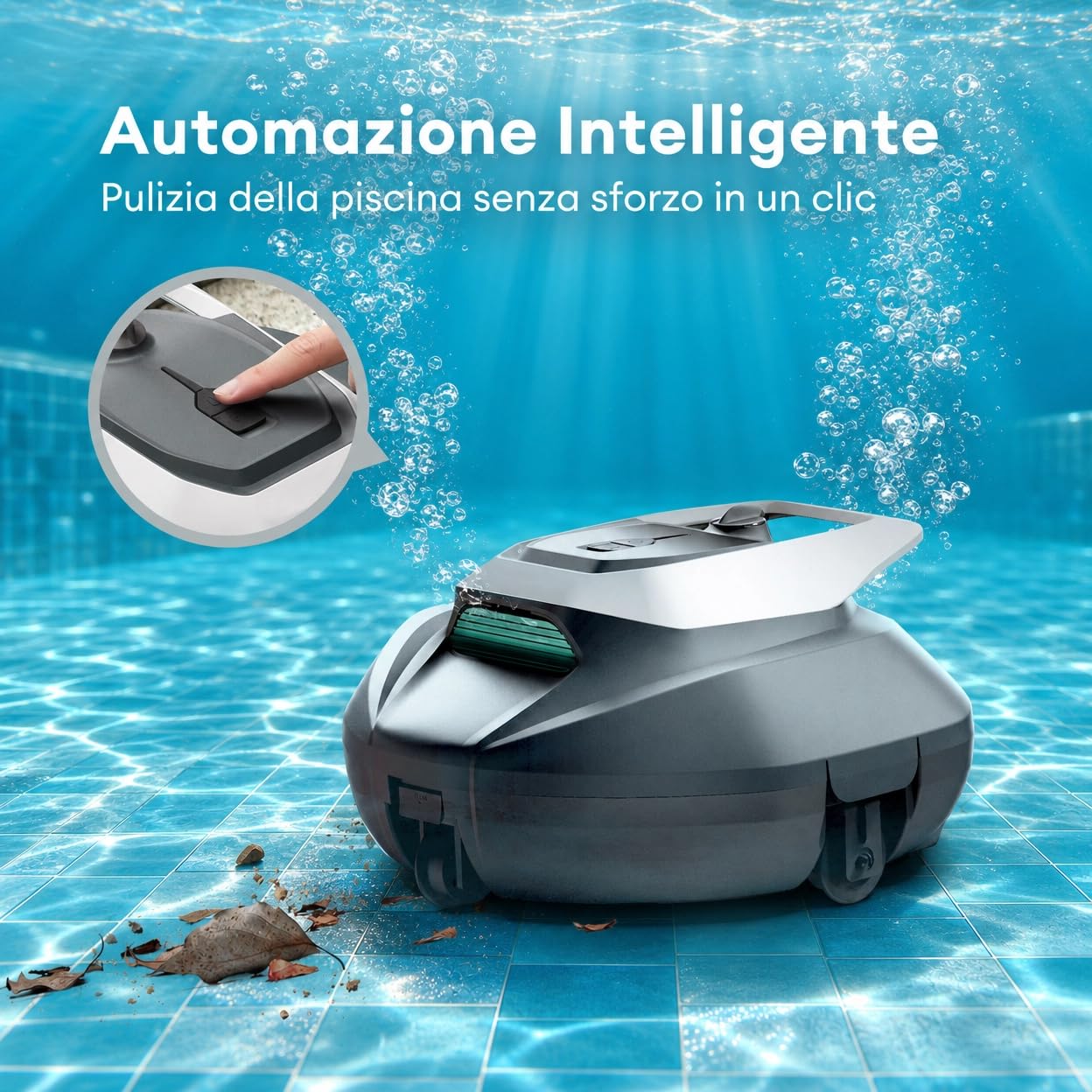 Robot Piscina Pooleco 10s, Robot Pulitore per Piscina Senza Fili 90min, Controllo Via Applicazione e a Distanza, Auto-Parking, per Tutte Le Superfici di Piscine Fuori Terra e Interrate Fino a 80㎡