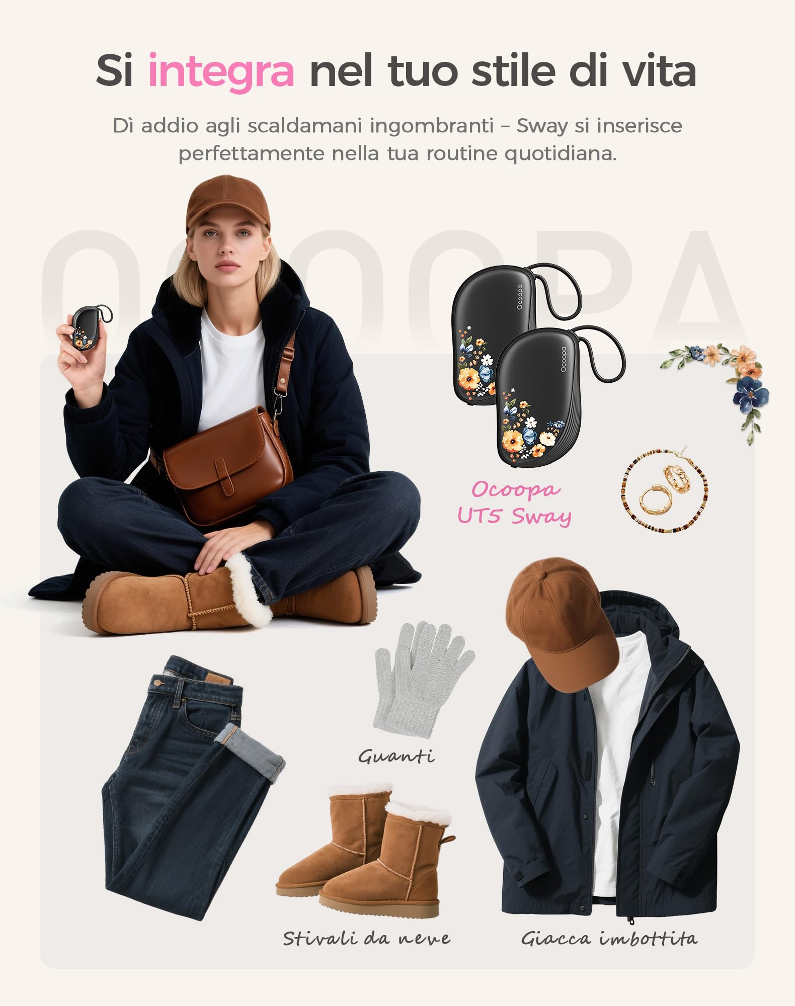 OCOOPA Scaldamani Ricaricabili 2 Pezzi, Design Ispirato A Un Pettine, Portatile Scalda Mani USB Elettrico 4000mAh, Ultrasottile 1,5 cm,Per Guanti e Tasche, Regalo Di Natale Perfetto Per Donna,UT5 Sway